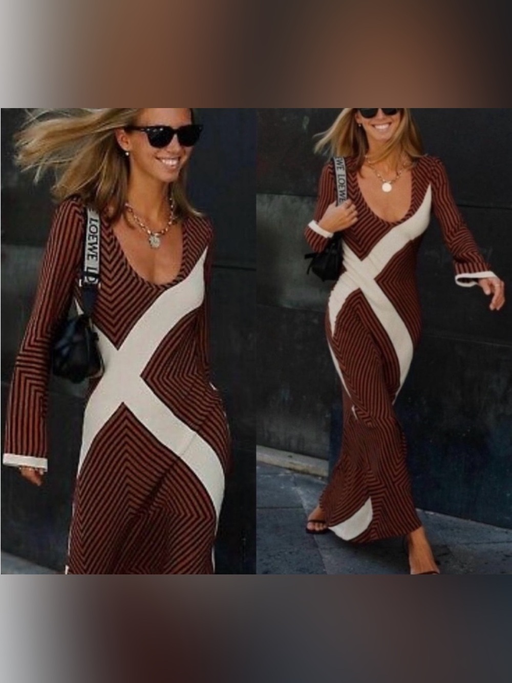 Zara XL Geometric Print Long Sleeve Lightweight Maxi Dress Blogger Favorite